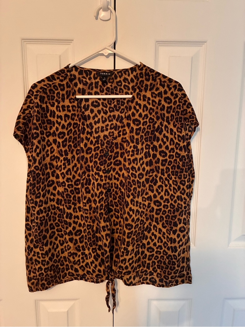 Size 1 Torrid Leopard Print Tie-Front Tunic - Black & Brown